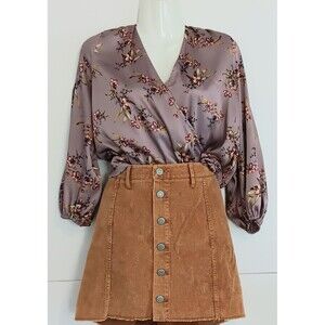 Aeropostale Corduroy Buttn Front Mini Skirt Women Sz 14 Mustard Boho Hippie